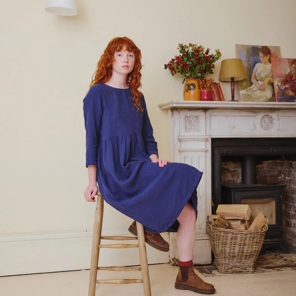 Linen Smock Dress - Navy