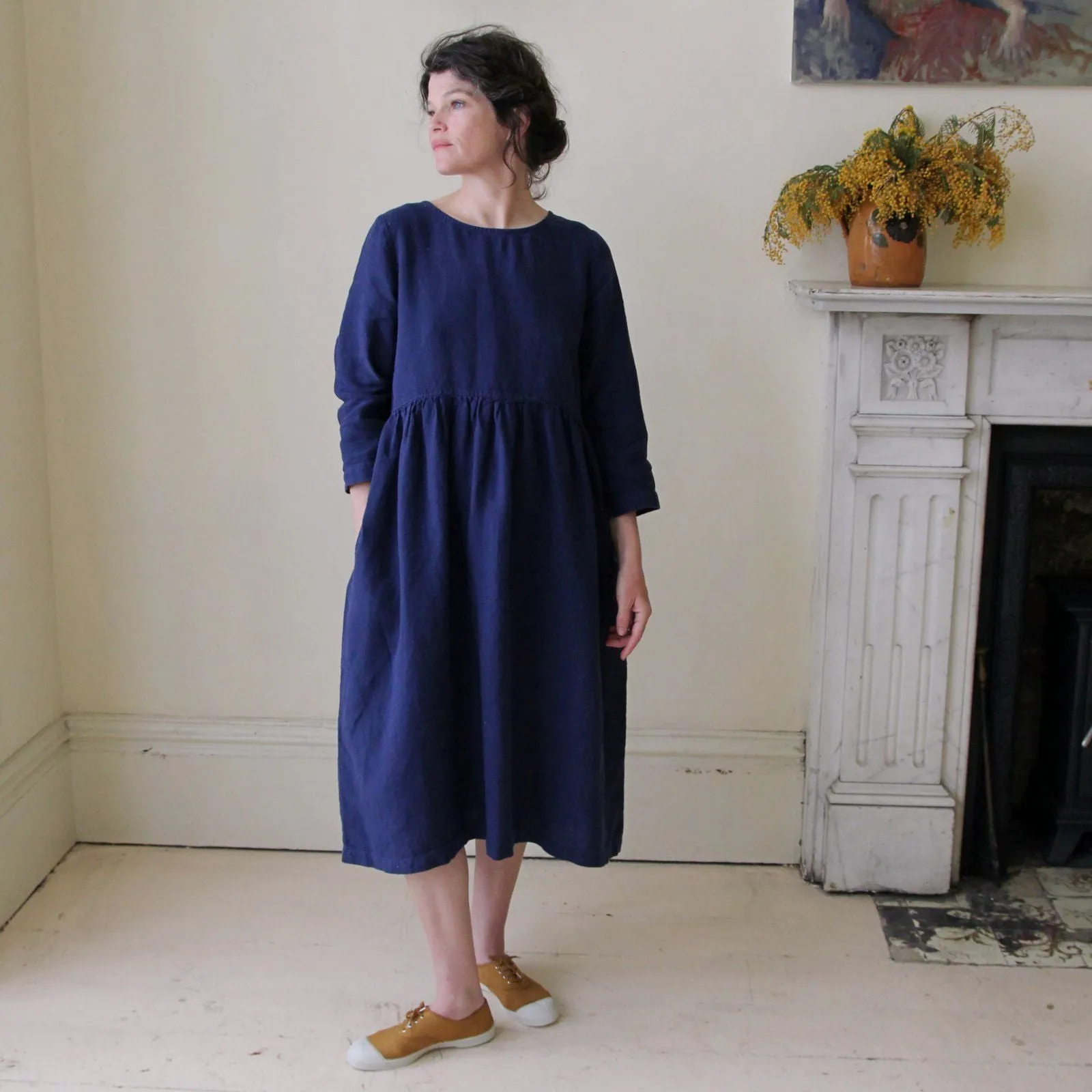 Linen Smock Dress - Navy