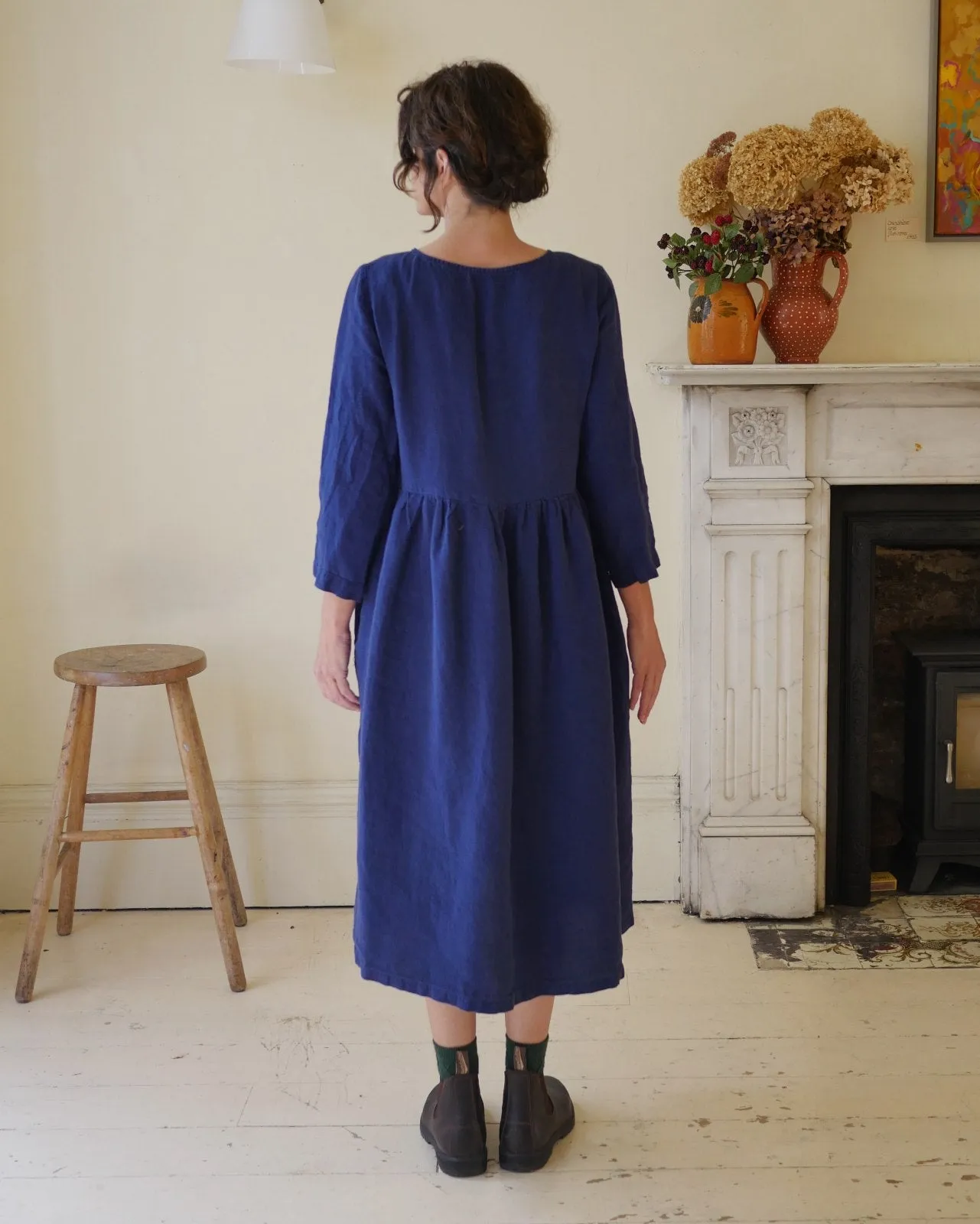 Linen Smock Dress - Navy