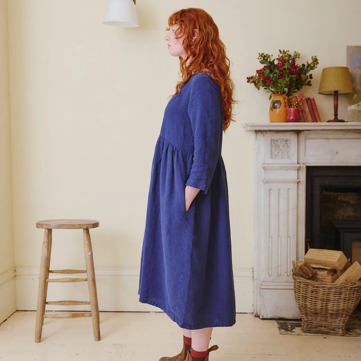 Linen Smock Dress - Navy