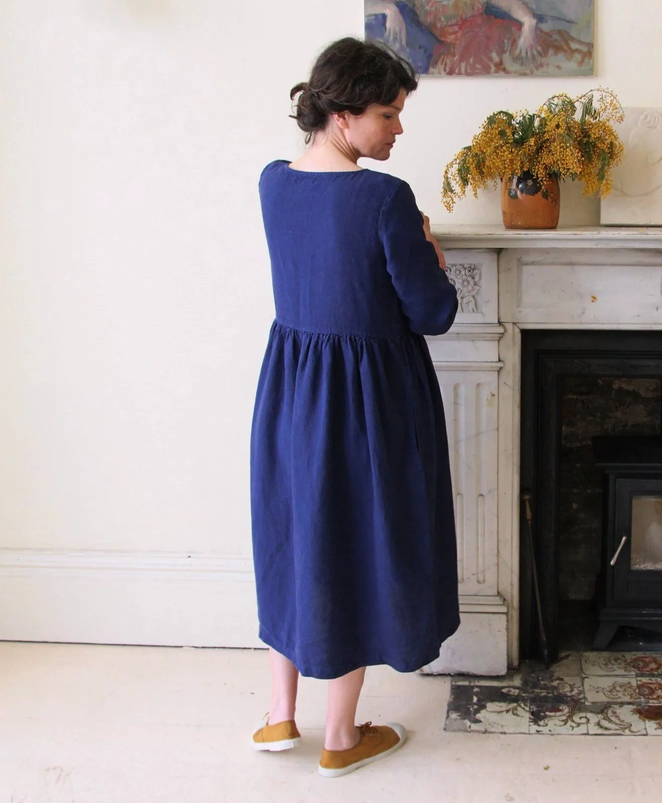 Linen Smock Dress - Navy