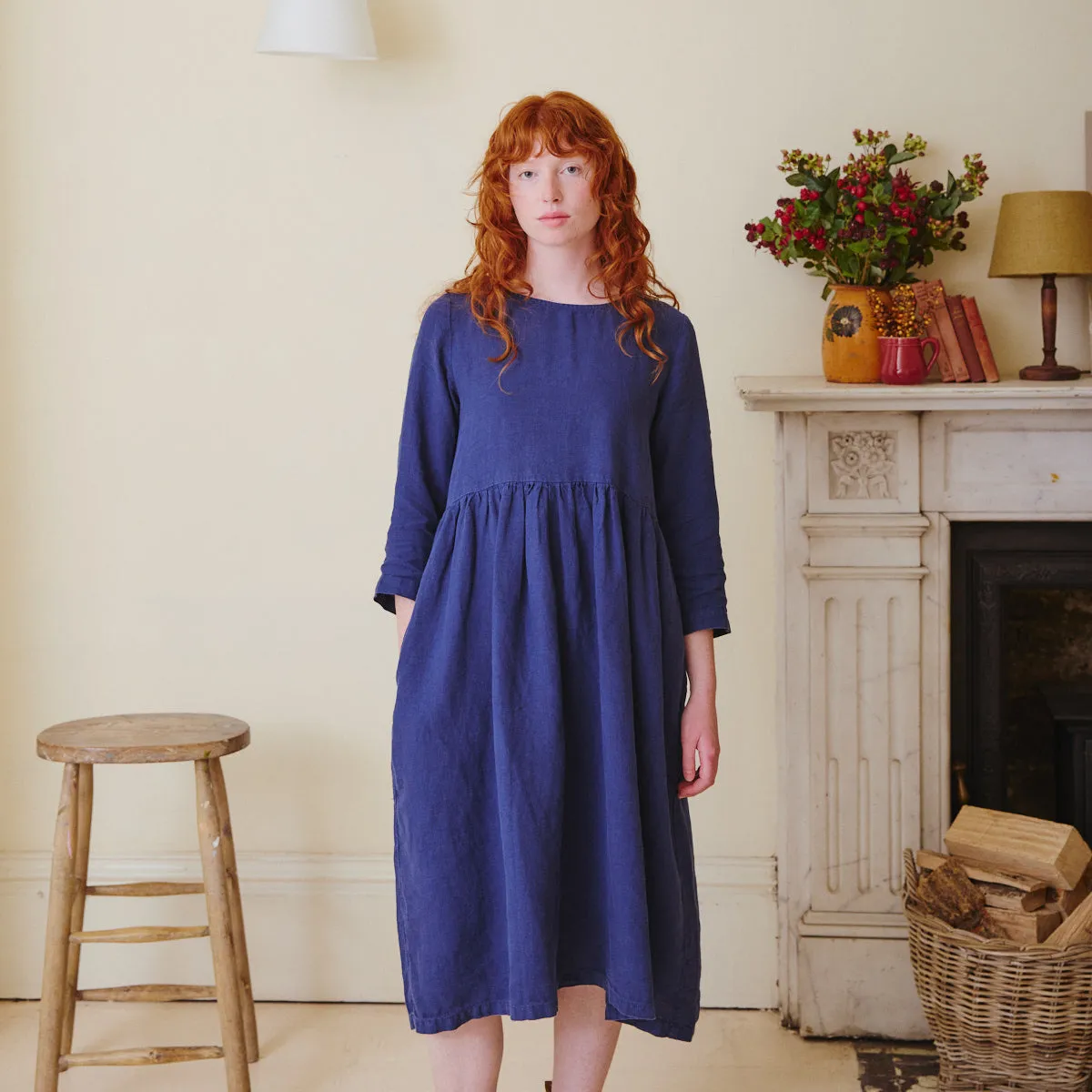 Linen Smock Dress - Navy