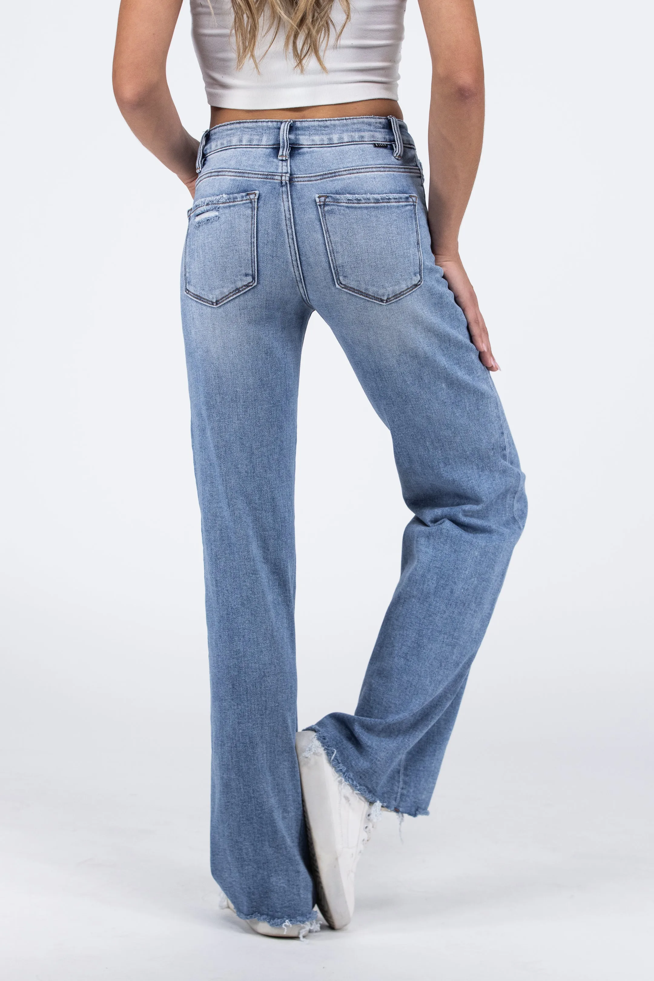 Livin' Relaxed from Risen: Mid-Rise Tummy Control Wide Leg Denim