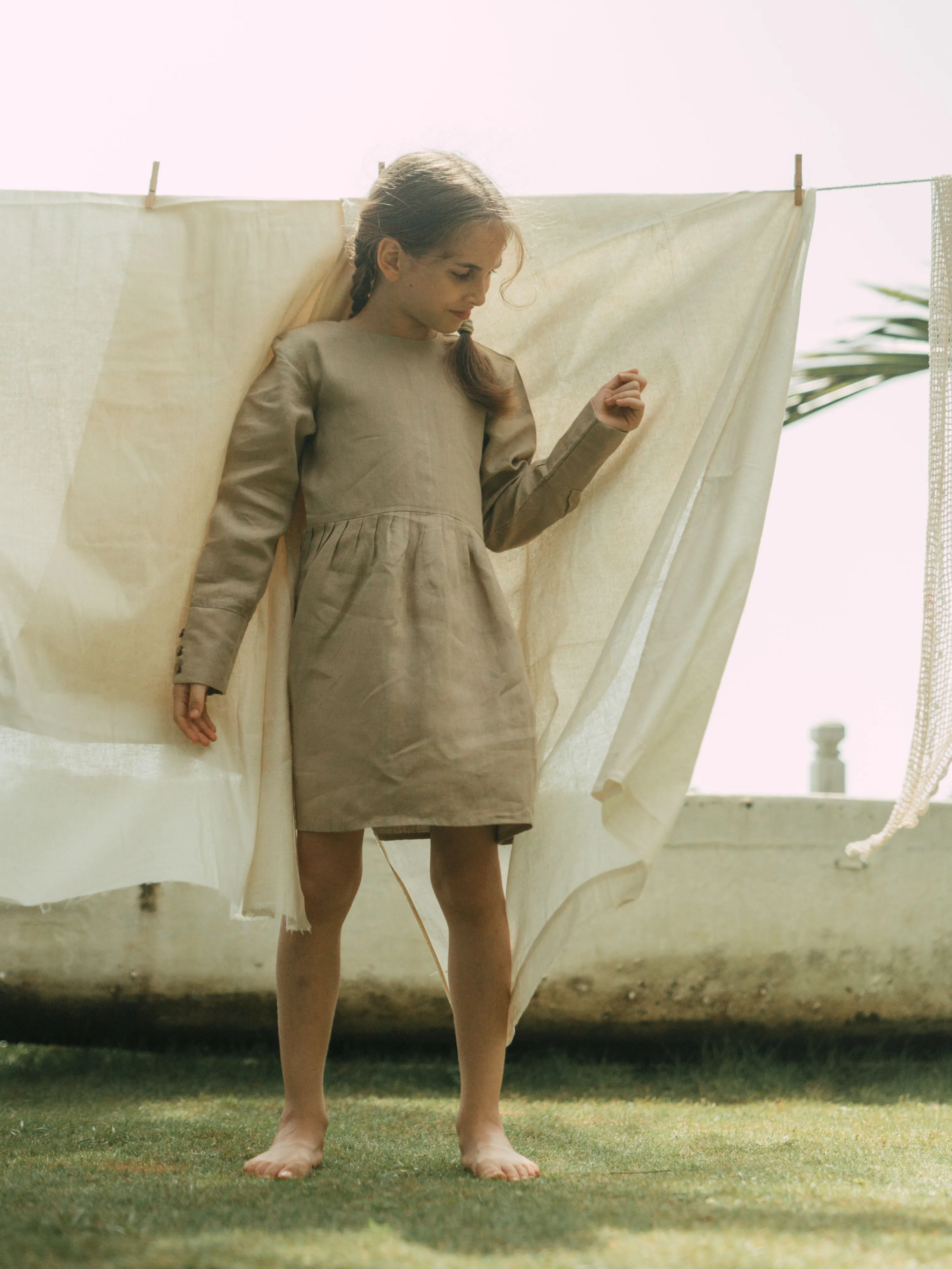 Long Sleeve Cuff Linen Frock