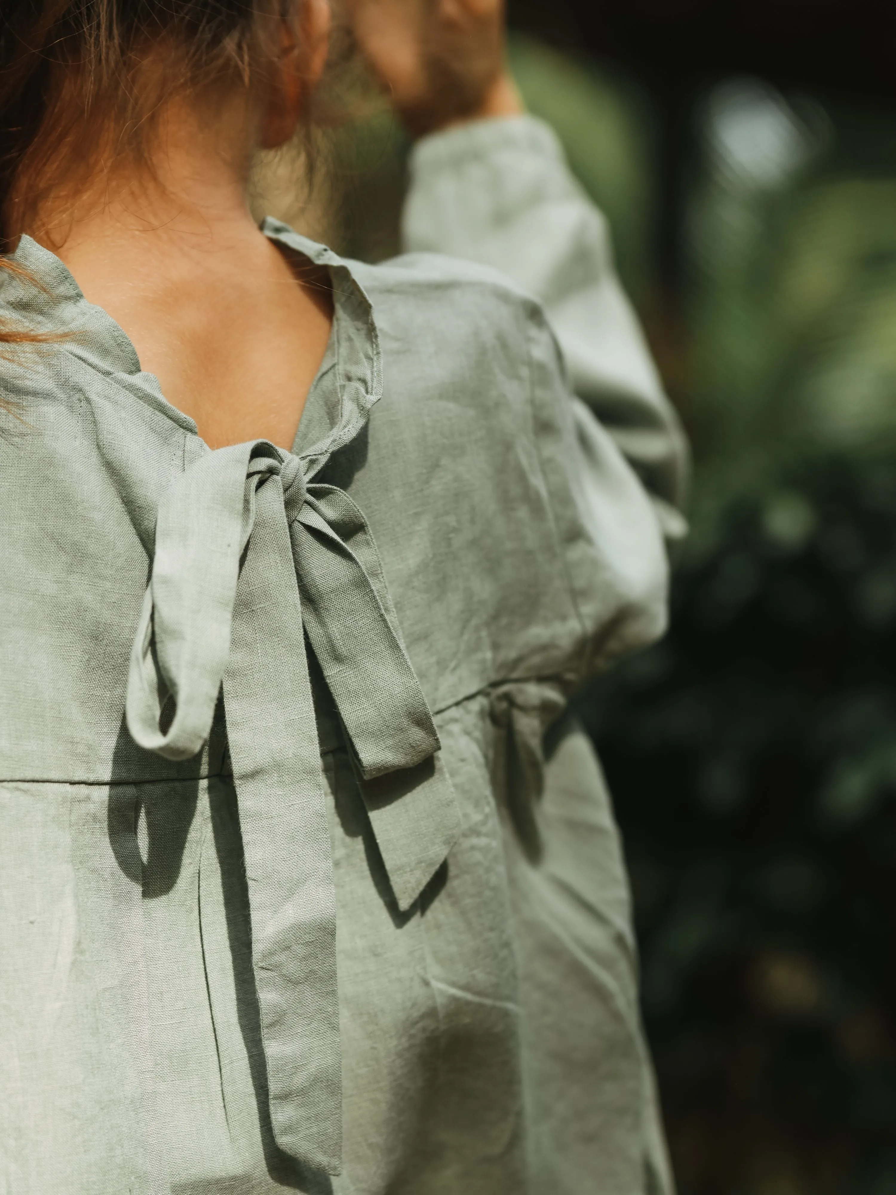 Long Sleeve Tie Back Linen Frock