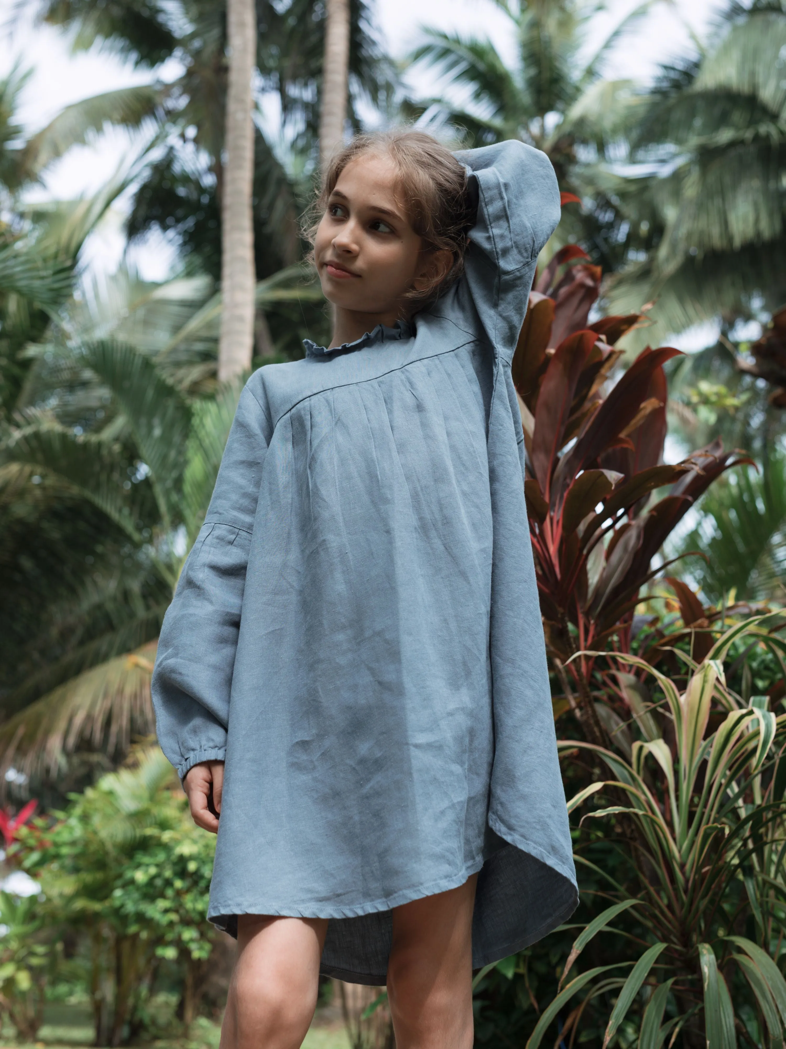 Long Sleeve Tie Back Linen Frock