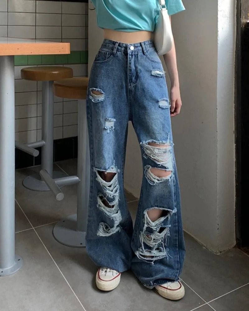 Loose Ripped Wide-leg Jeans