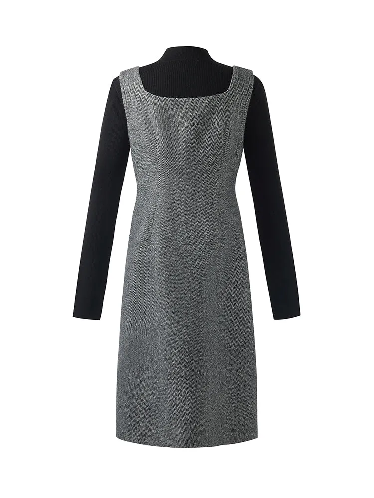 Machine Washable Wool Sweater And Washable Wool Vest Midi Dress Two-Piece Set