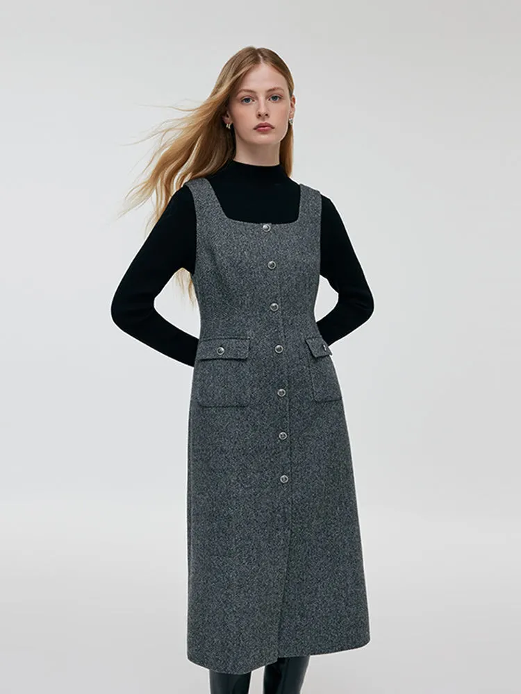 Machine Washable Wool Sweater And Washable Wool Vest Midi Dress Two-Piece Set