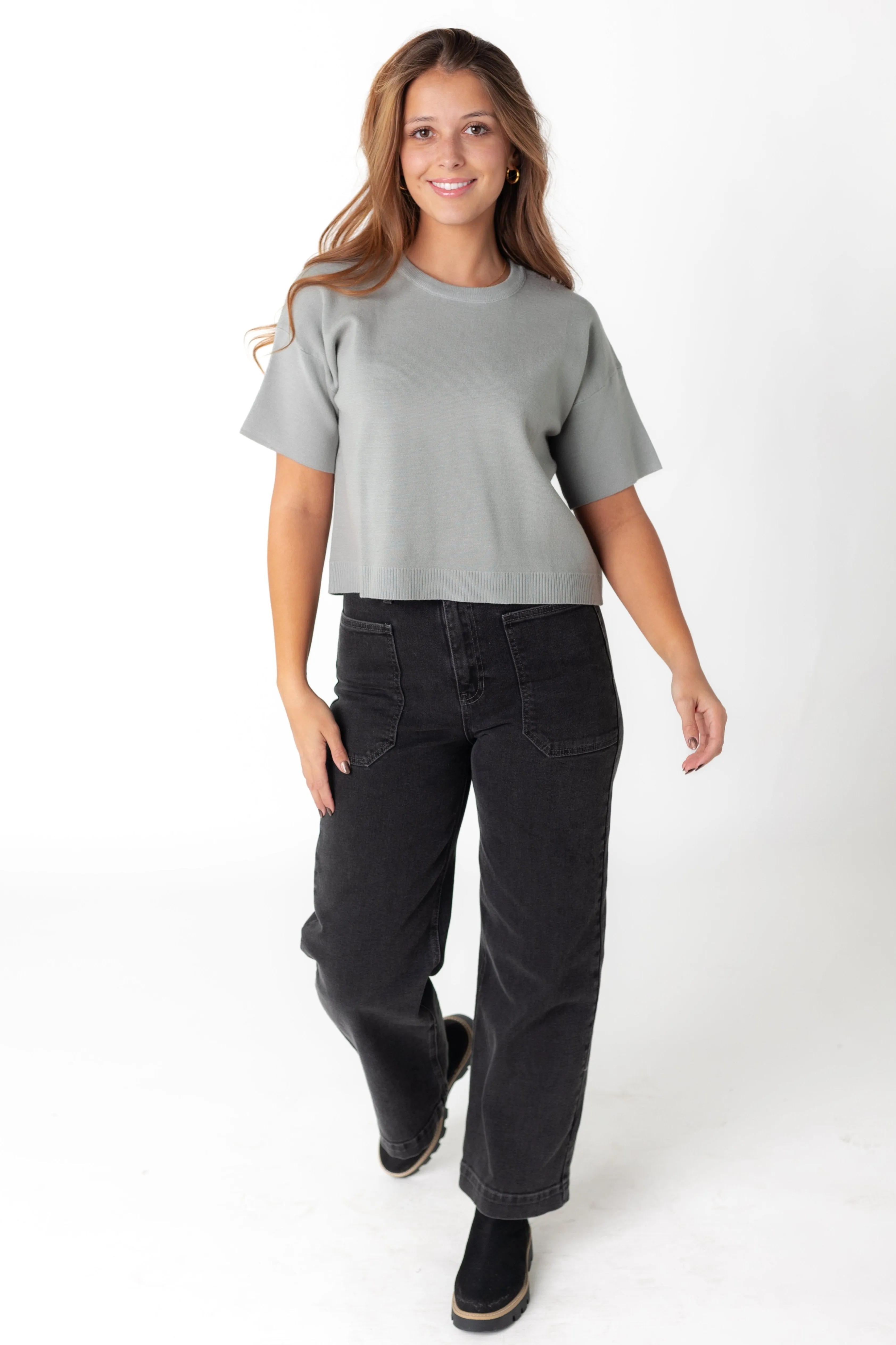 Macy Relaxed Crop Sweater - Mint