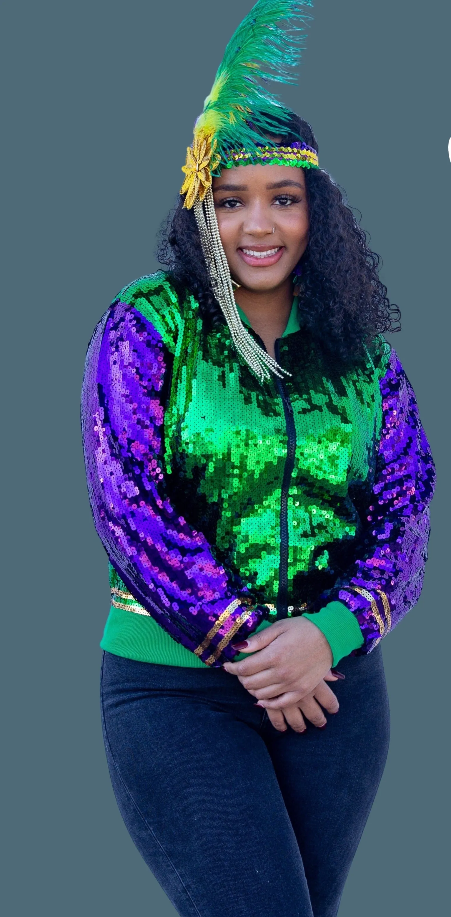 Mardi Gras Sequin Bomber Jacket