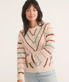 Marine Layer Brooke Textured Crewneck Sweater Cream Multi