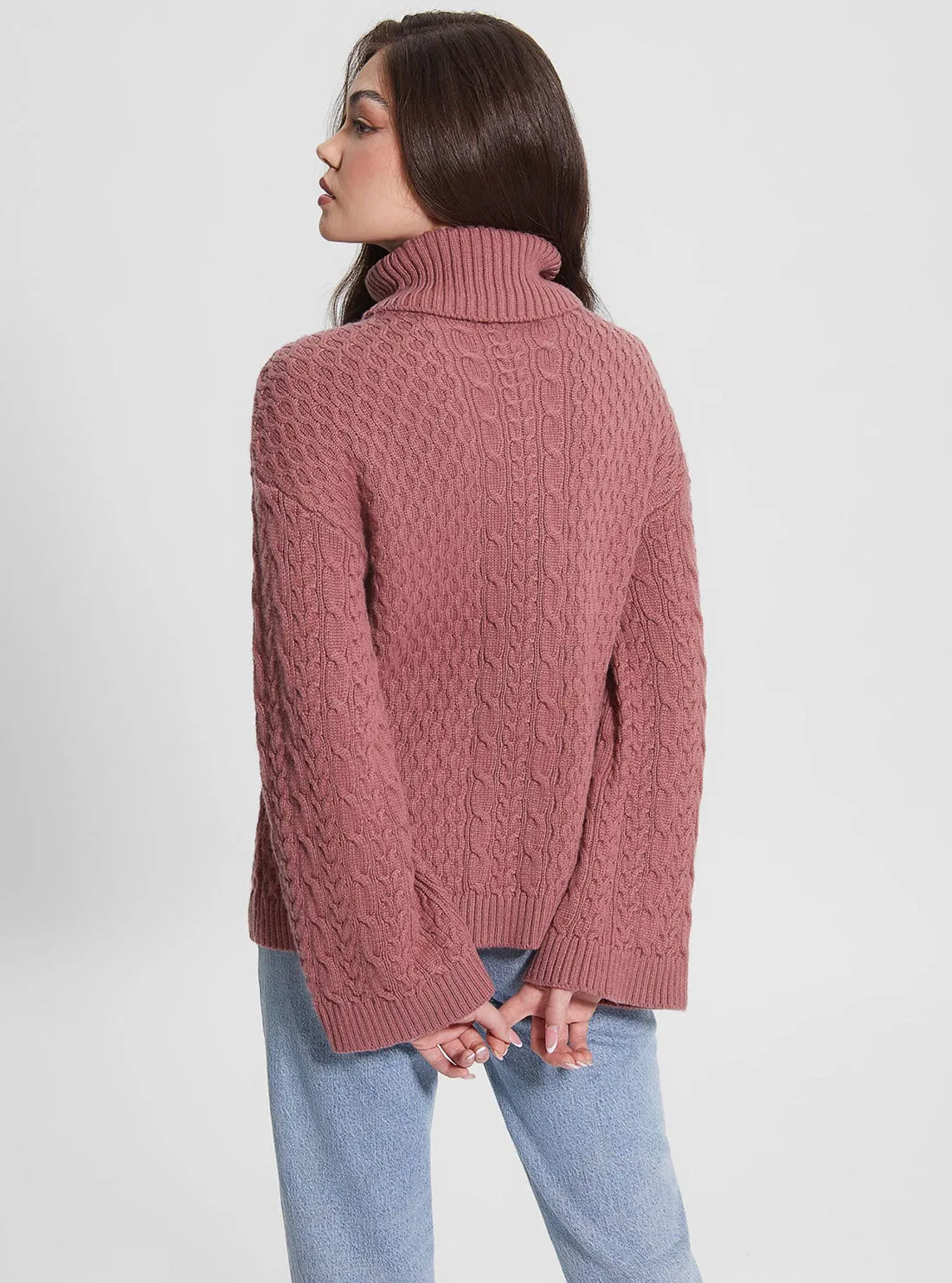 Mauve Wendi Cable Knit Turtleneck Top