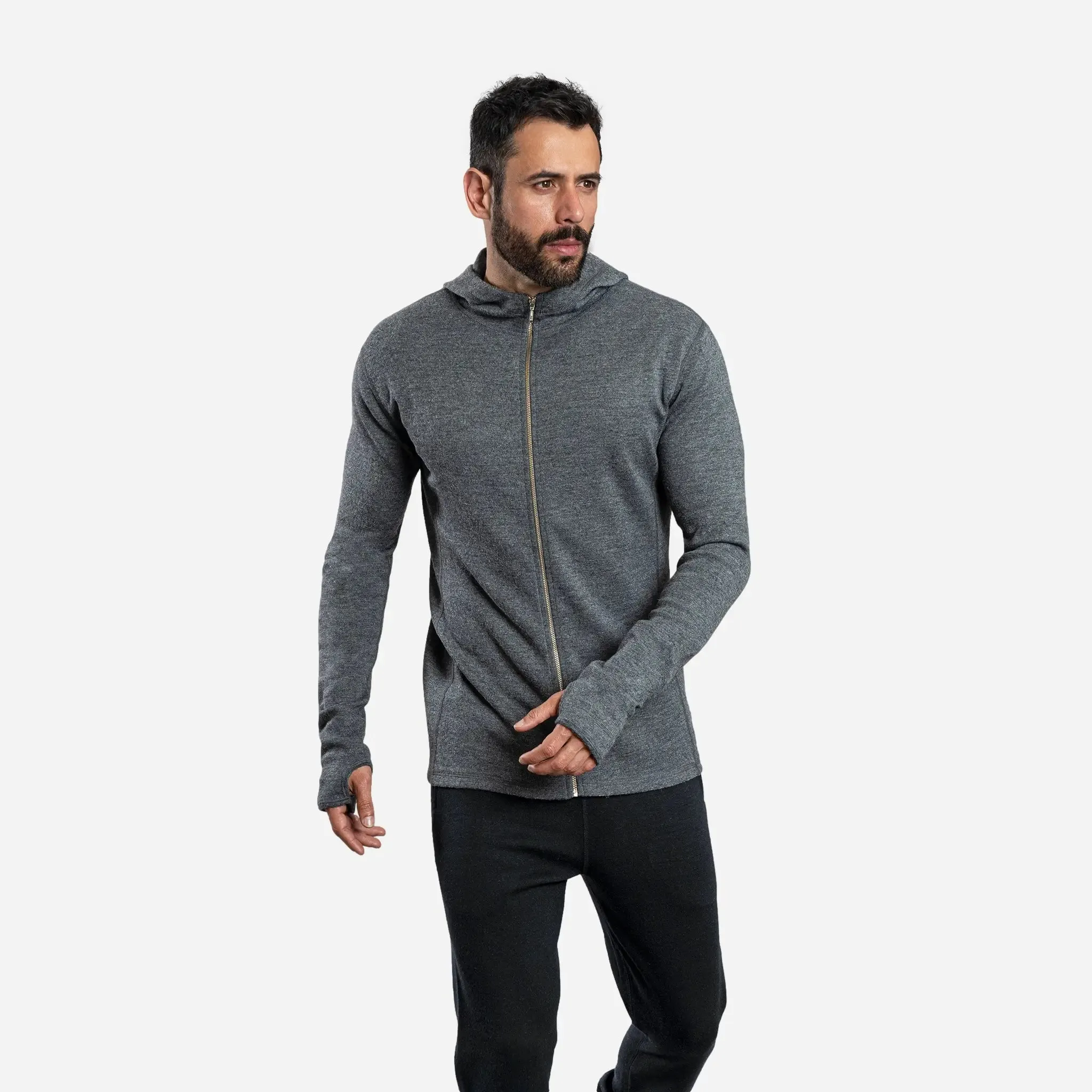 Men's Alpaca Wool Hoodie Jacket: 420 Midweight Full-Zip