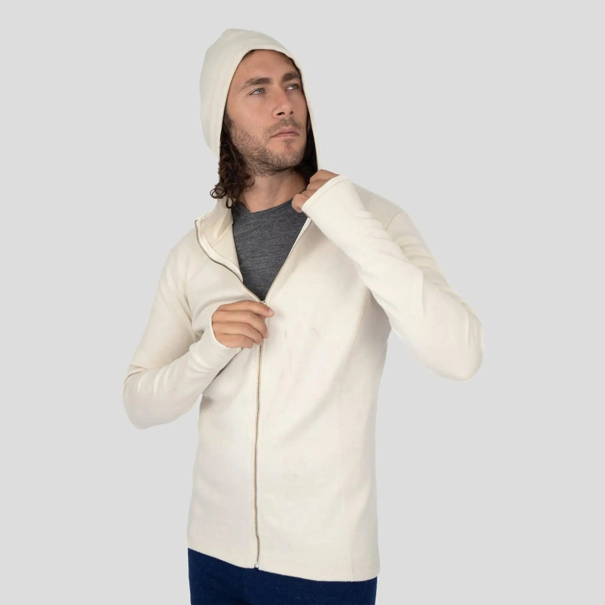 Men's Alpaca Wool Hoodie Jacket: 420 Midweight Full-Zip