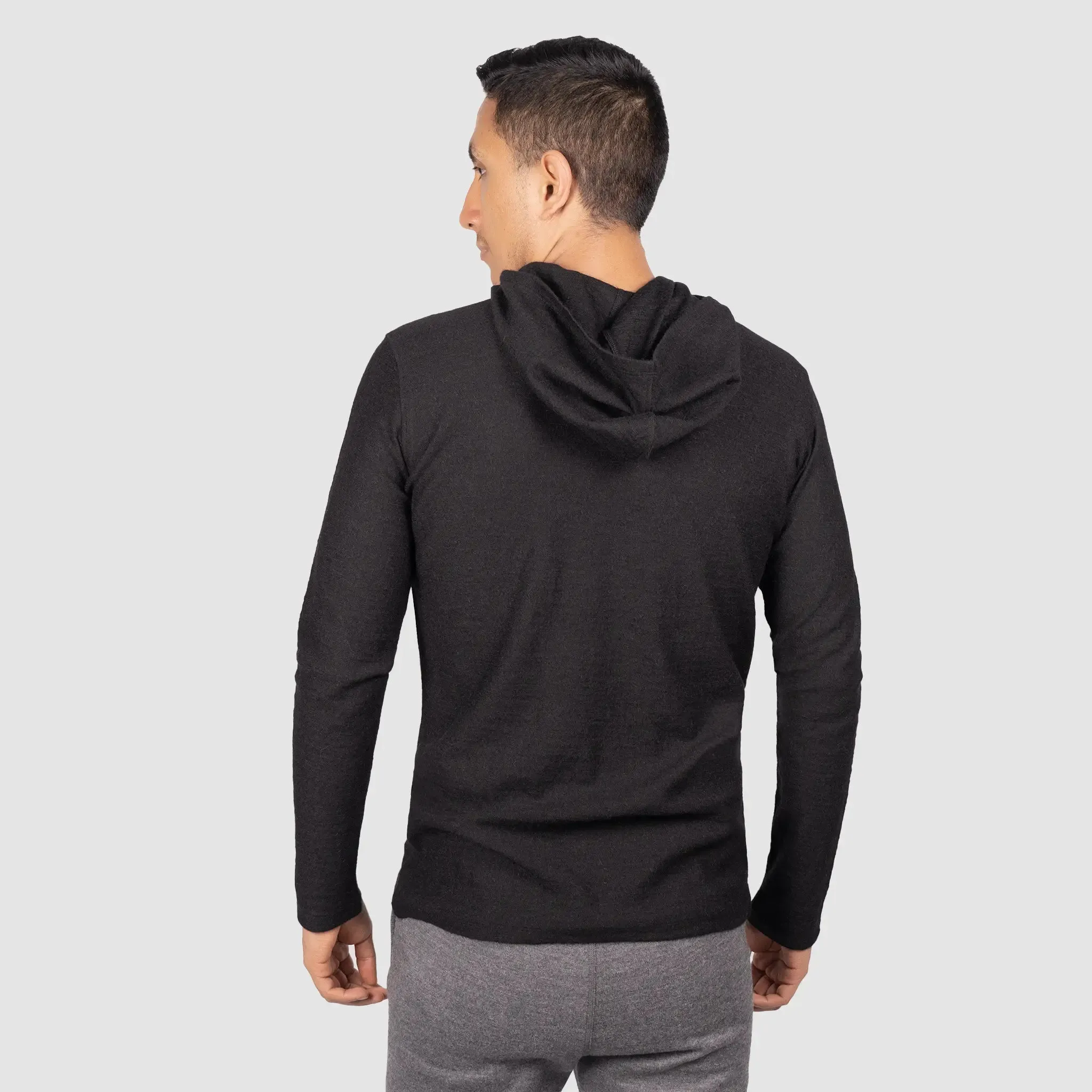 Men's Alpaca Wool Long Sleeve Hoodie: 250 Lightweight