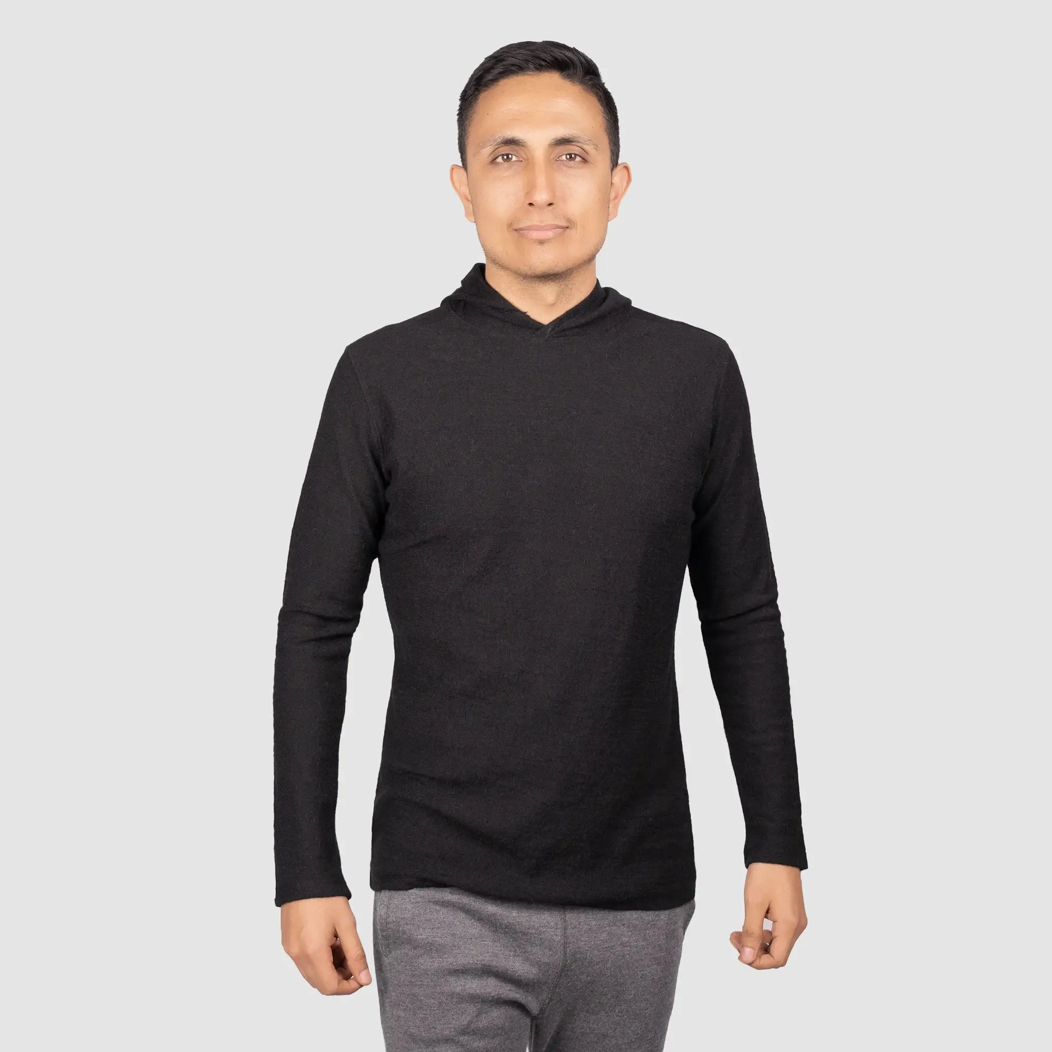 Men's Alpaca Wool Long Sleeve Hoodie: 250 Lightweight