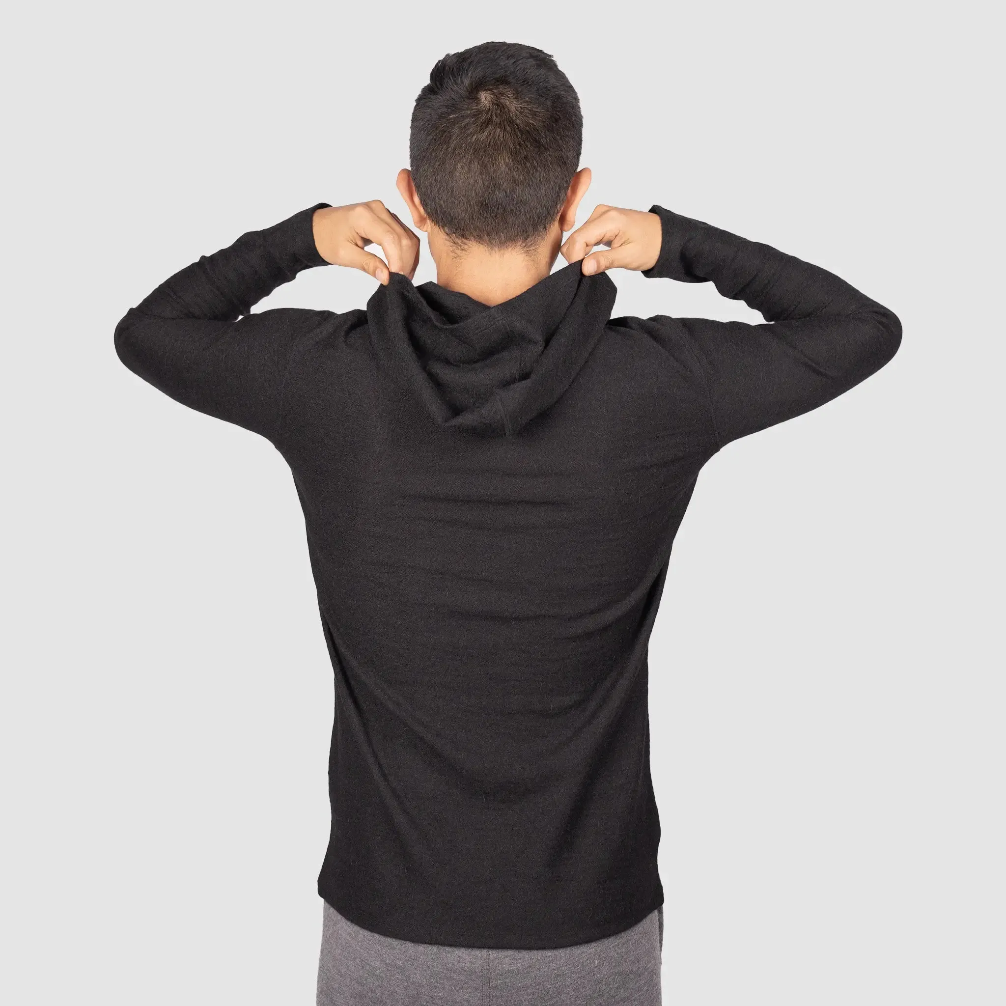 Men's Alpaca Wool Long Sleeve Hoodie: 250 Lightweight