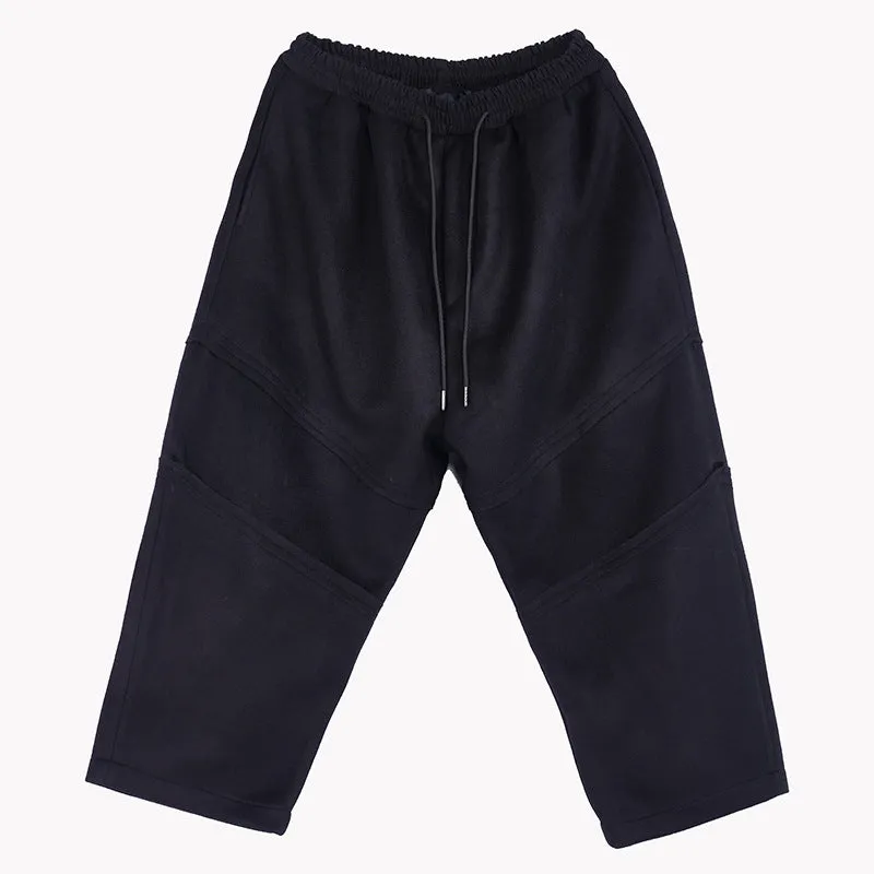 Men's Japanese Casual Simple Elastic Waist Cropped Wide Leg Pants