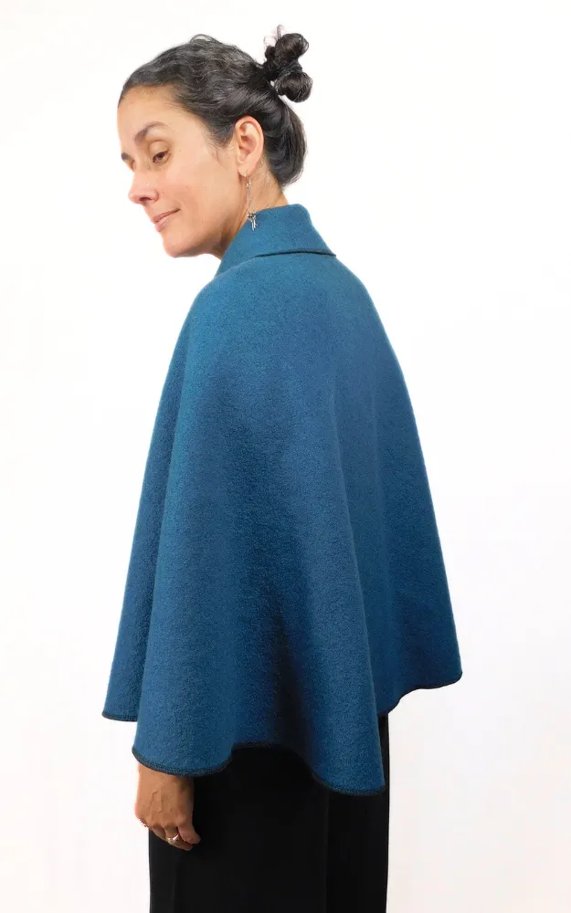 Merino Wool Cape Jacket - Blue Coral - Design Studio Manufacturer's Sample - Size S/M