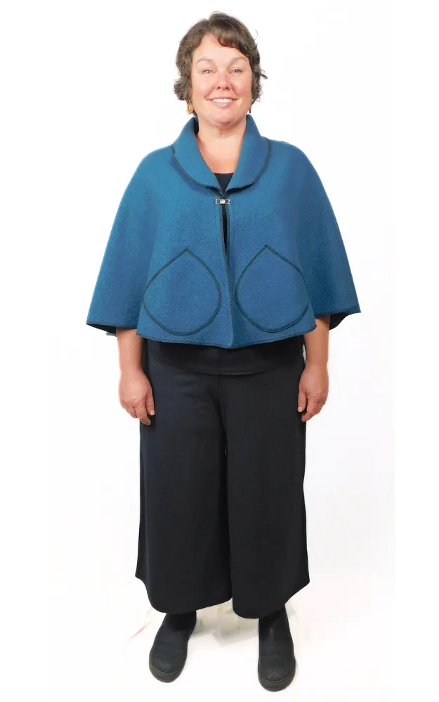 Merino Wool Cape Jacket - Blue Coral - Design Studio Manufacturer's Sample - Size S/M