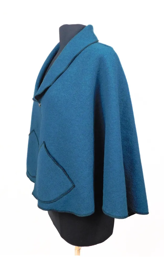 Merino Wool Cape Jacket - Blue Coral - Design Studio Manufacturer's Sample - Size S/M