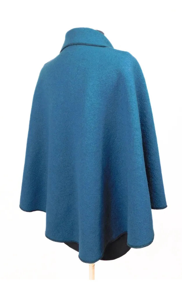 Merino Wool Cape Jacket - Blue Coral - Design Studio Manufacturer's Sample - Size S/M