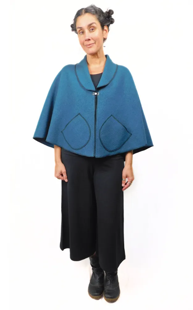 Merino Wool Cape Jacket - Blue Coral - Design Studio Manufacturer's Sample - Size S/M