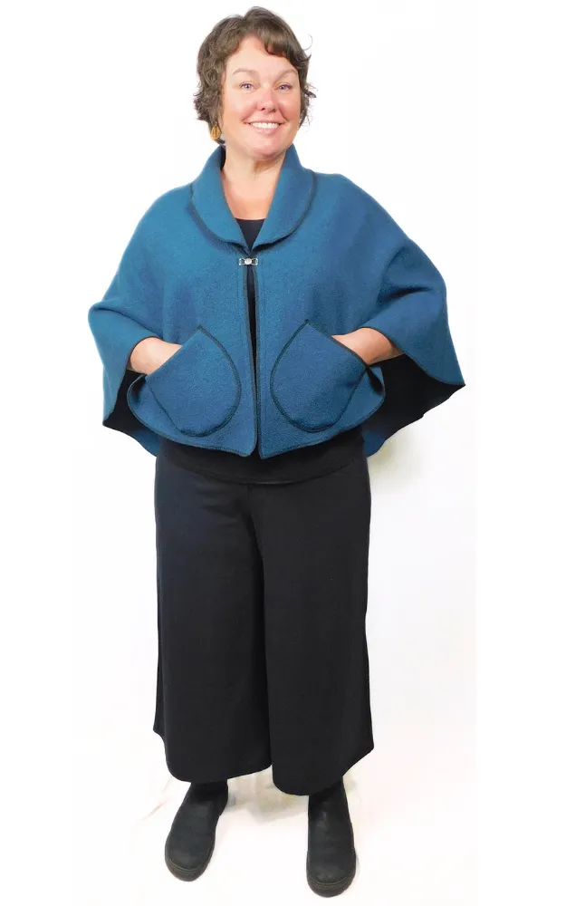 Merino Wool Cape Jacket - Blue Coral - Design Studio Manufacturer's Sample - Size S/M