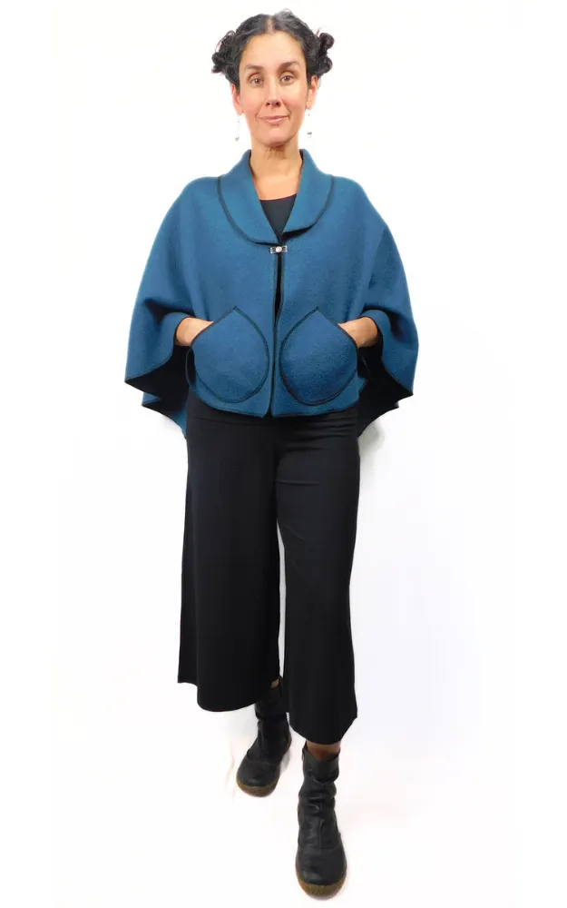 Merino Wool Cape Jacket - Blue Coral - Design Studio Manufacturer's Sample - Size S/M