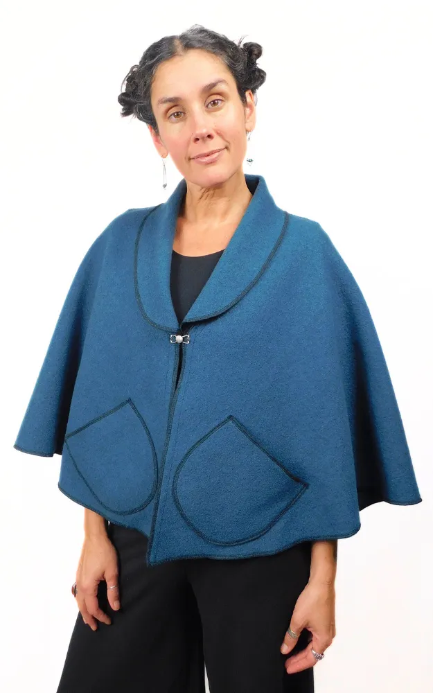 Merino Wool Cape Jacket - Blue Coral - Design Studio Manufacturer's Sample - Size S/M