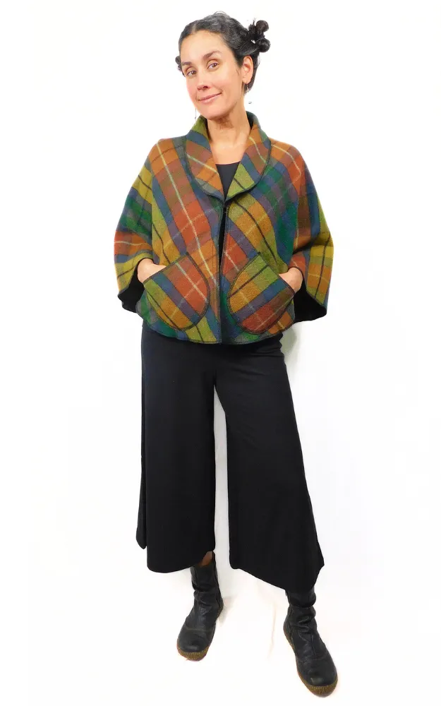 Merino Wool Tartan Cape Jacket - Antique Buchanan - Design Studio - Size S/M