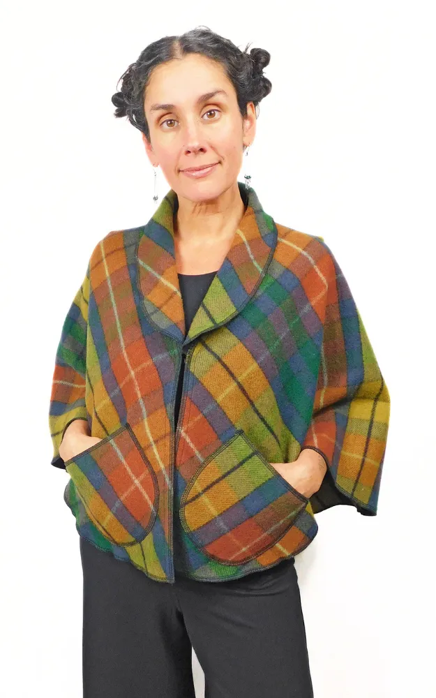 Merino Wool Tartan Cape Jacket - Antique Buchanan - Design Studio - Size S/M