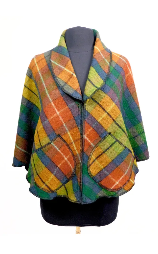 Merino Wool Tartan Cape Jacket - Antique Buchanan - Design Studio - Size S/M