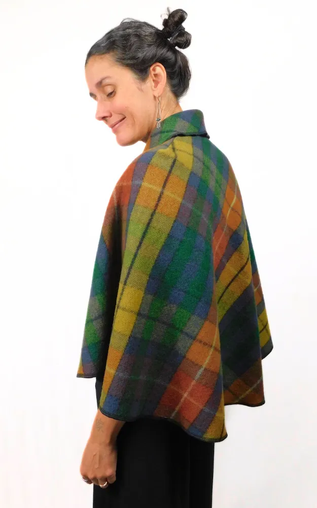 Merino Wool Tartan Cape Jacket - Antique Buchanan - Design Studio - Size S/M