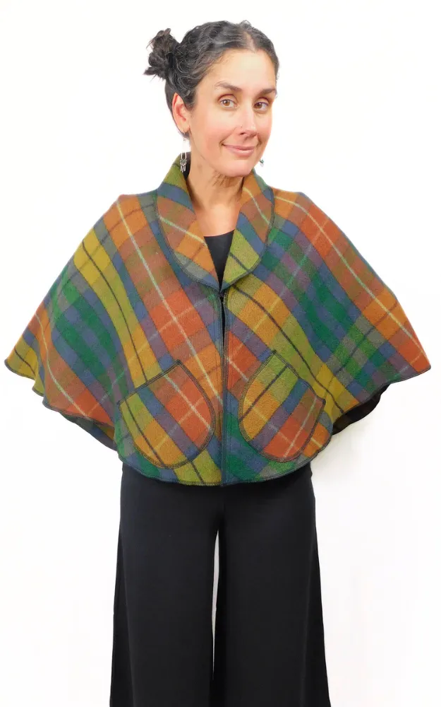 Merino Wool Tartan Cape Jacket - Antique Buchanan - Design Studio - Size S/M