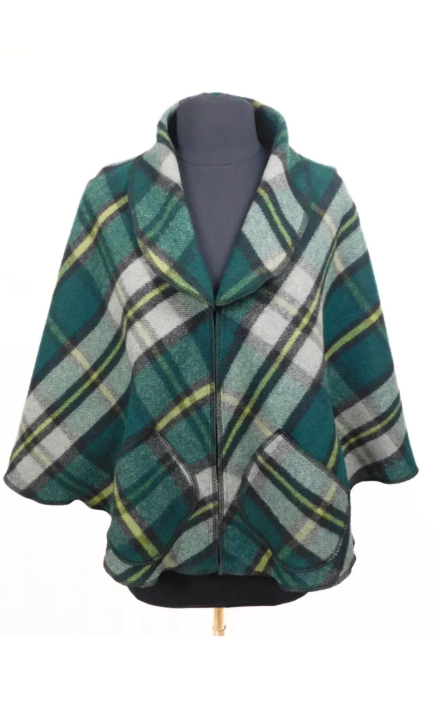 Merino Wool Tartan Cape Jacket - Cape Breton Tartan - Design Studio - Size M-XL