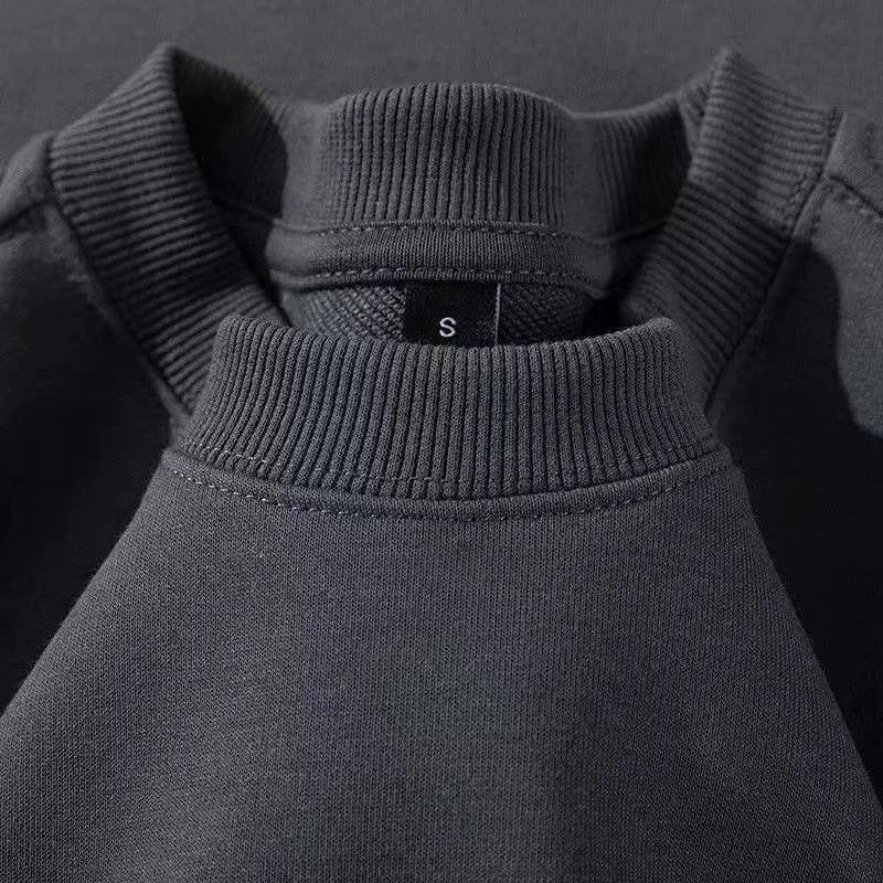 METAVERSMALL Dark gray 350 heavy weight high quality crew neck sweater spring and autumn loose simple American casual base men and women