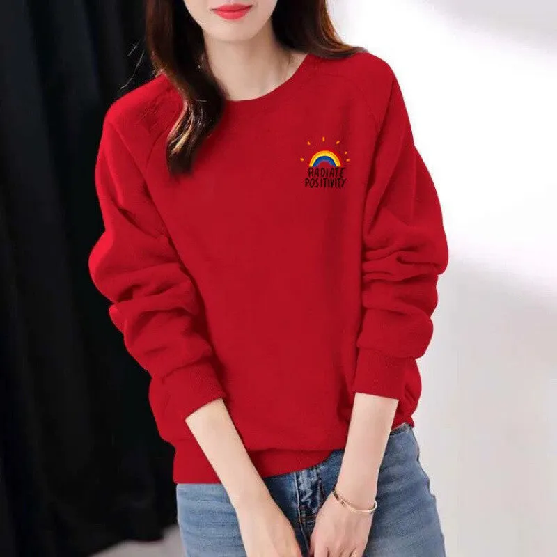 METAVERSMALL New autumn and winter new cotton sweater women loose and thin Korean version simple and versatile long-sleeved T-shirt wearing foreign style top