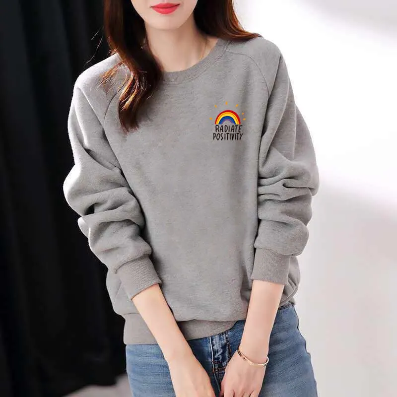 METAVERSMALL New autumn and winter new cotton sweater women loose and thin Korean version simple and versatile long-sleeved T-shirt wearing foreign style top