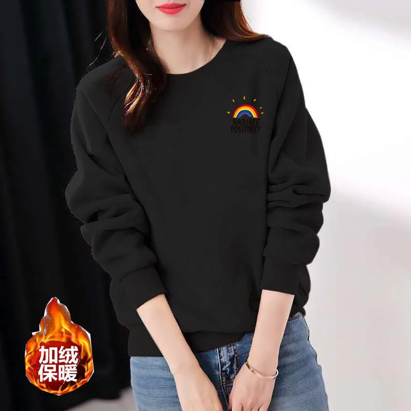 METAVERSMALL New autumn and winter new cotton sweater women loose and thin Korean version simple and versatile long-sleeved T-shirt wearing foreign style top