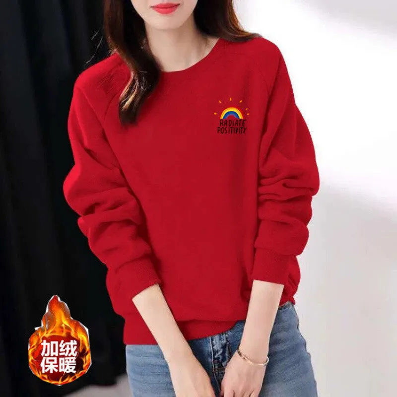 METAVERSMALL New autumn and winter new cotton sweater women loose and thin Korean version simple and versatile long-sleeved T-shirt wearing foreign style top