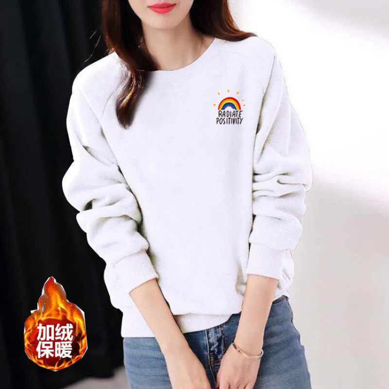 METAVERSMALL New autumn and winter new cotton sweater women loose and thin Korean version simple and versatile long-sleeved T-shirt wearing foreign style top