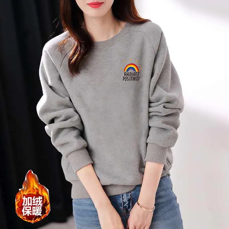 METAVERSMALL New autumn and winter new cotton sweater women loose and thin Korean version simple and versatile long-sleeved T-shirt wearing foreign style top