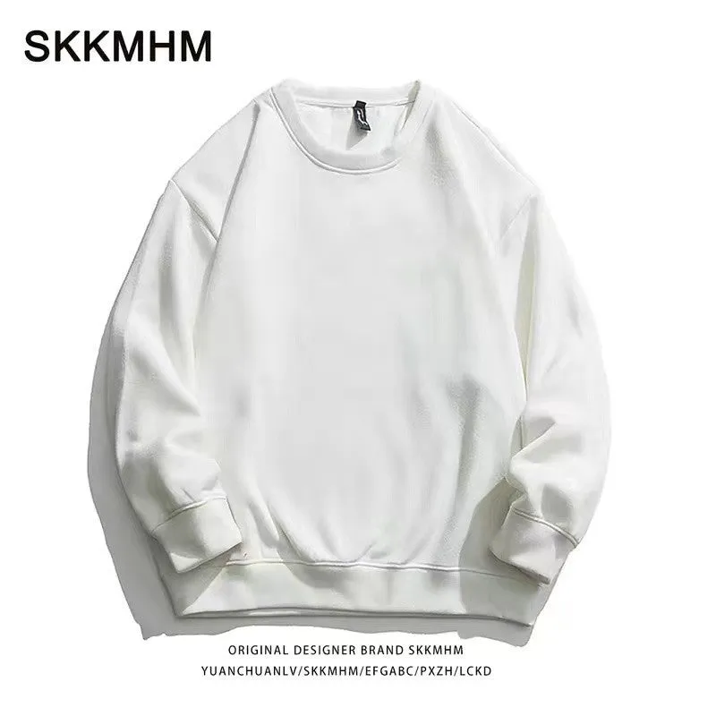 METAVERSMALL Niche design sense of simple English letter pattern printing loose splicing crew neck fleece sweater tide