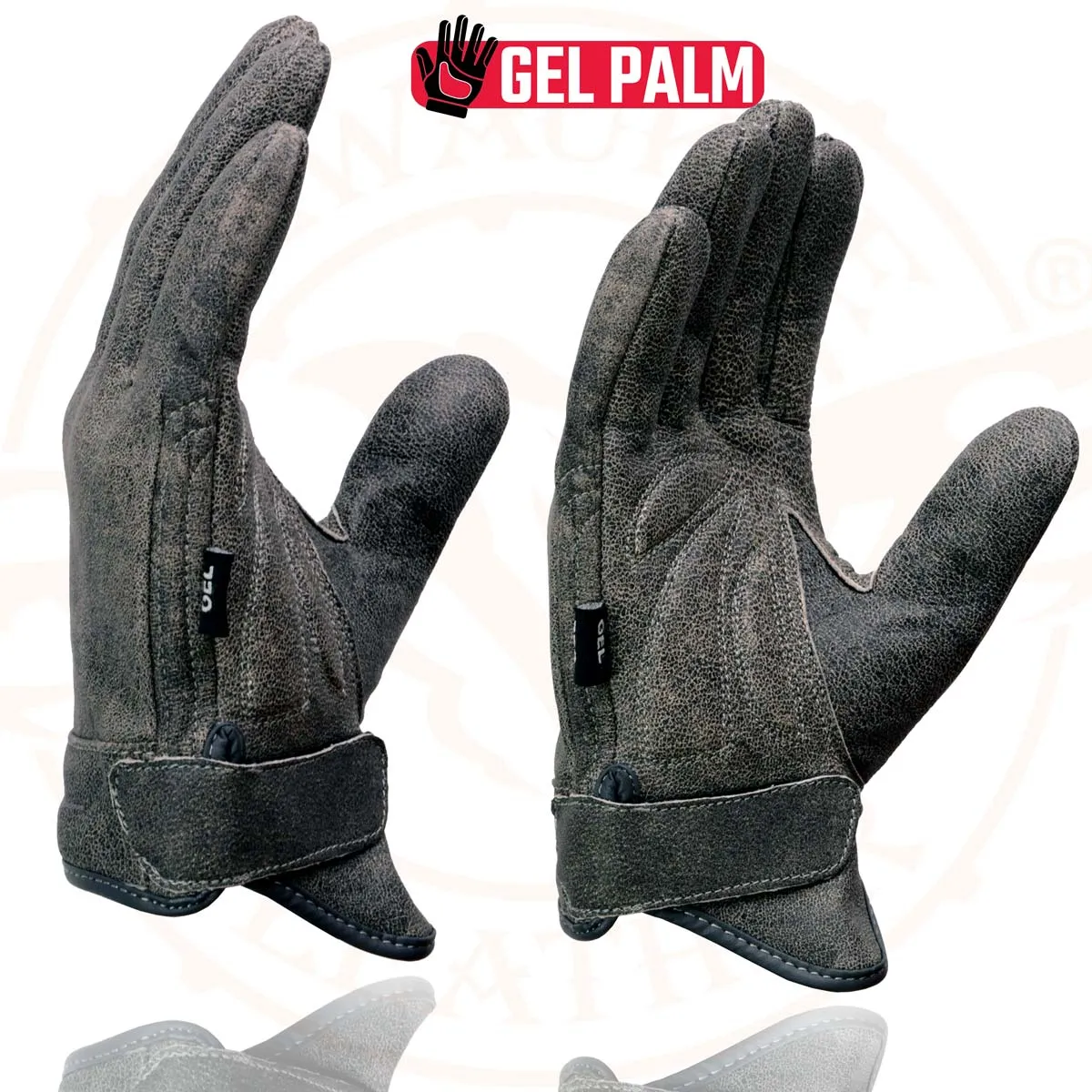 Milwaukee Leather MG7511 Men's Grey Leather Gel Padded Palm Short Wrist Motorcycle Hand Gloves W/ ‘Full Panel Cover’