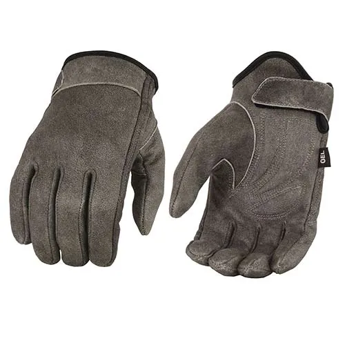 Milwaukee Leather MG7511 Men's Grey Leather Gel Padded Palm Short Wrist Motorcycle Hand Gloves W/ ‘Full Panel Cover’