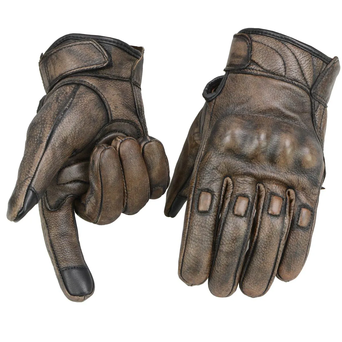 Milwaukee Leather MG7514 Men's Brown Leather with Gel Palm Motorcycle Gloves W/ Protective Knuckle