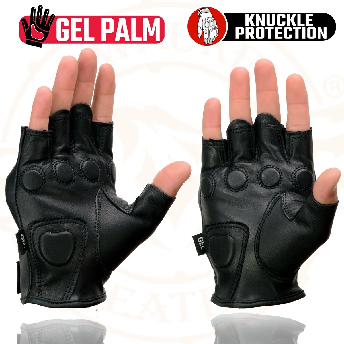 Milwaukee Leather MG7555 Men's Black Leather Gel Padded Fingerless Motorcycle Gloves w/ Knuckle Protection