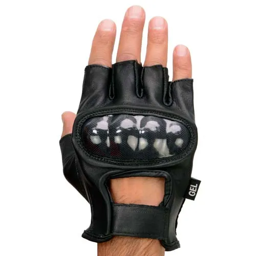 Milwaukee Leather MG7555 Men's Black Leather Gel Padded Fingerless Motorcycle Gloves w/ Knuckle Protection